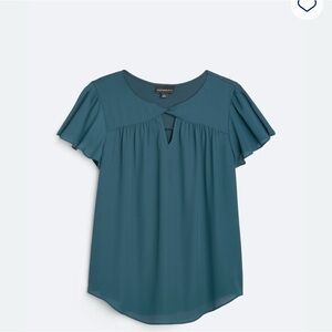 FORTUNE + IVY Adeline Key Hole Mixed Material Blouse blue women’s XL stitch fix